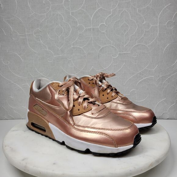 Nike Air Max 90 SE Girls 7Y Metallic Pack Bronze Leather Athletic Shoe Sneaker - Picture 2 of 16